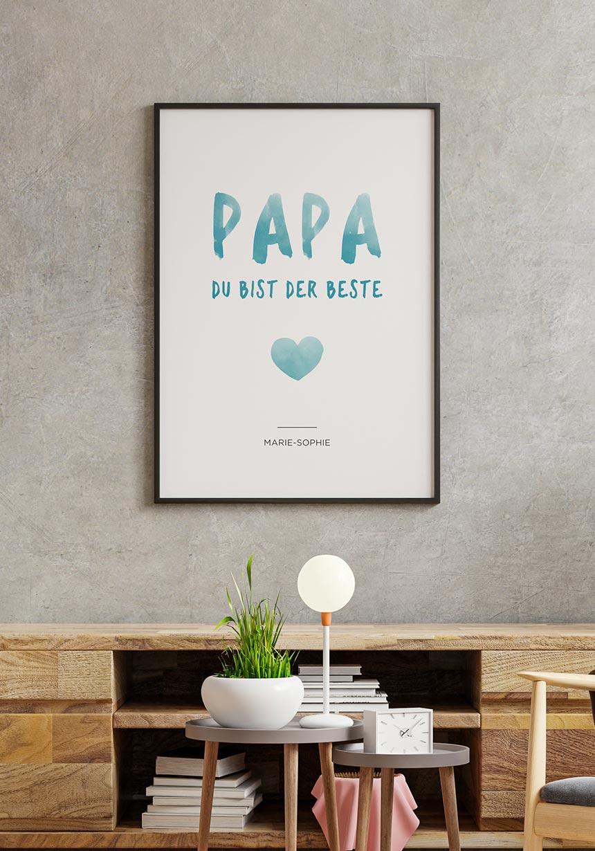 Personalisierbares Poster Papa du bist der Beste im Wohnzimmer