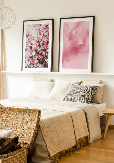 Poster Pinseltextur rosa im Schlafzimmer