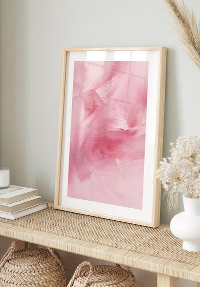 Poster Pinseltextur rosa im Holzrahmen