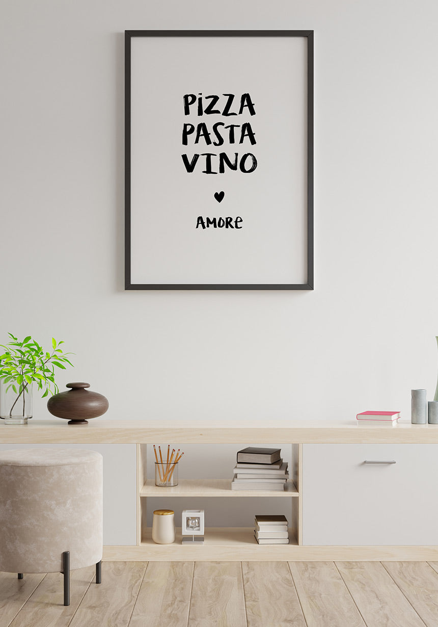 Pizza, Pasta, Vino & Amore Spruch Poster für Zuhause