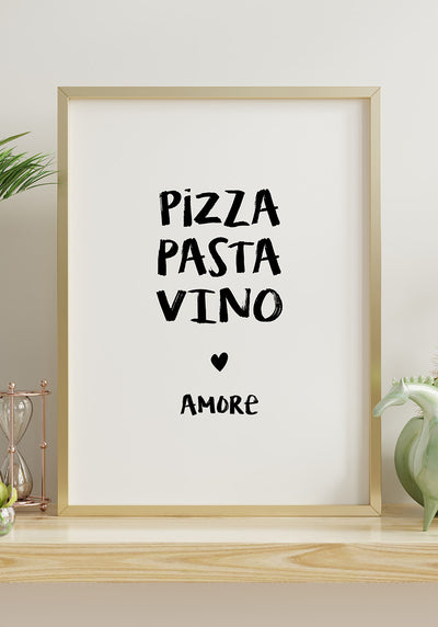 Pizza, Pasta, Vino & Amore Spruch Poster Wanddeko