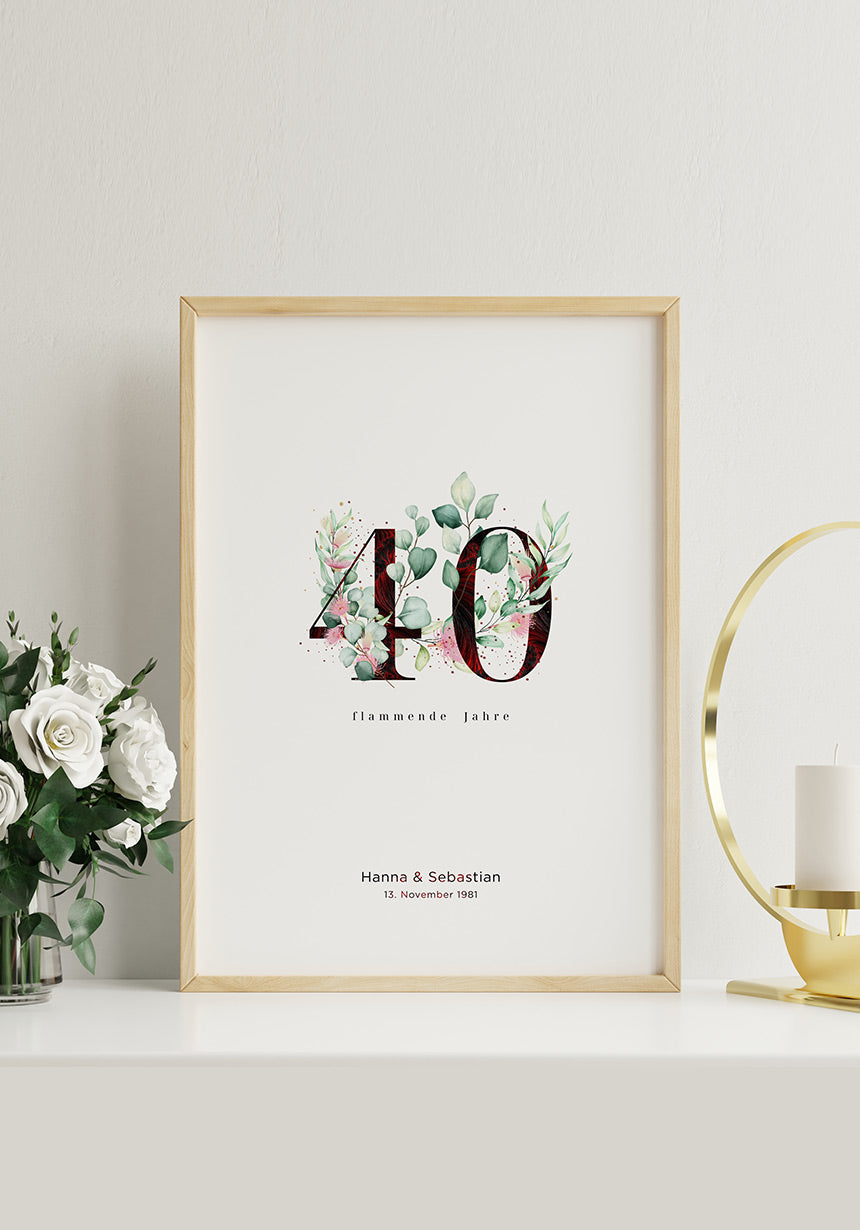 Rubin Hochzeit - Personalisierbares Poster 40 Jahre Ehe