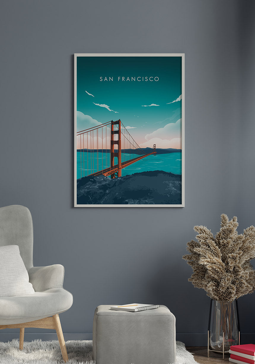 Poster San Francisco Illustration im weißen Rahmen