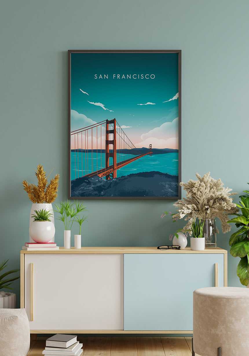 Poster San Francisco Illustration über Sideboard
