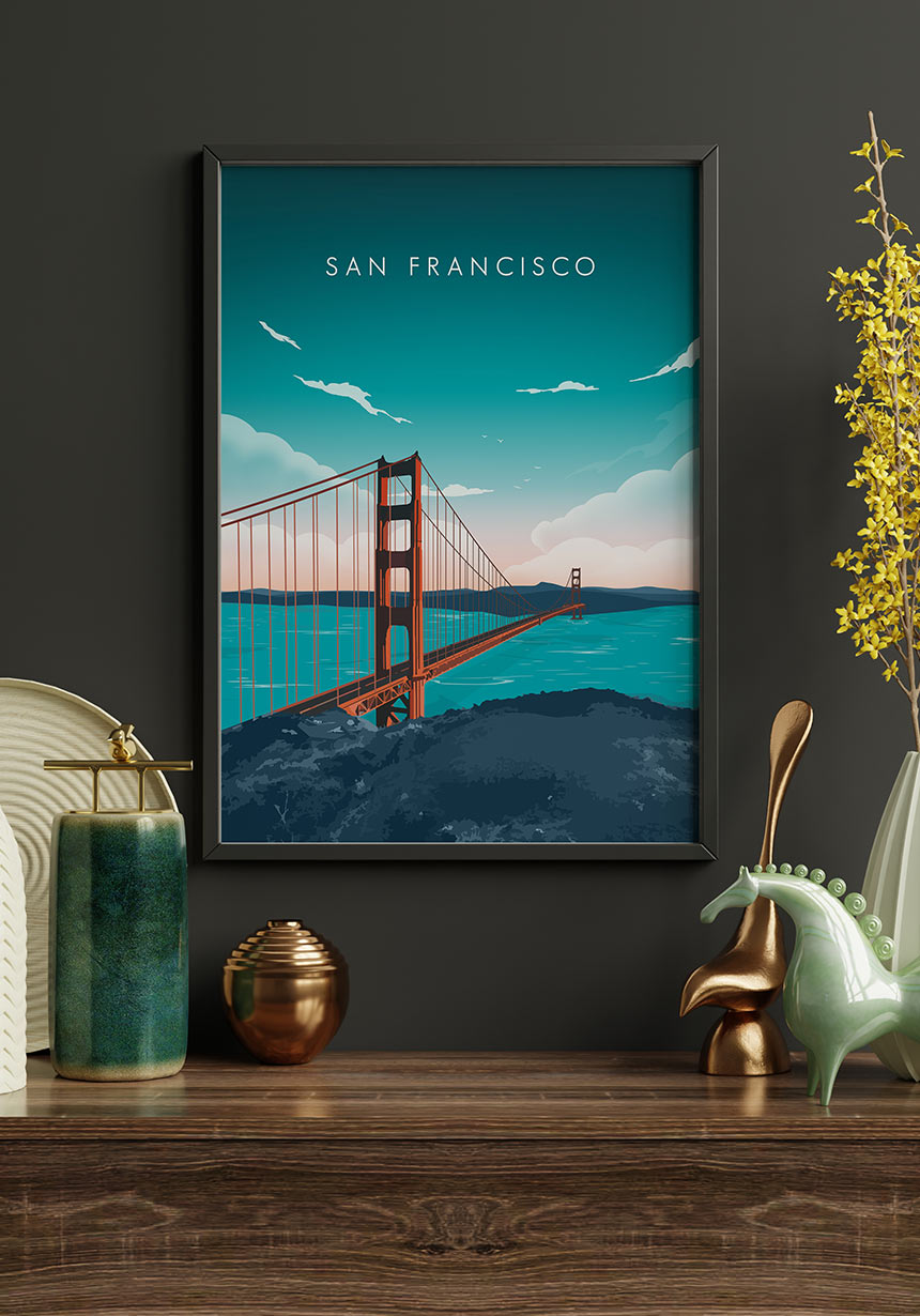 Poster San Francisco Illustration an schwarzer Wand