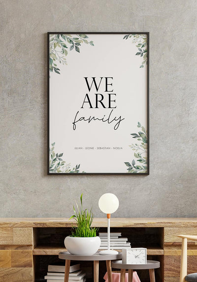 We are family personalisierbares Poster mit Eukalyptus Wanddeko