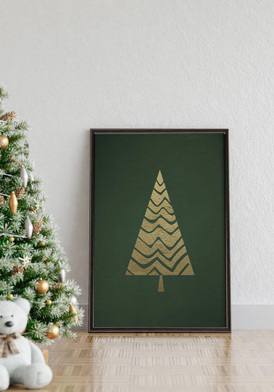 Poster Goldener Weihnachtsbaum  im schwarzen Rahmen