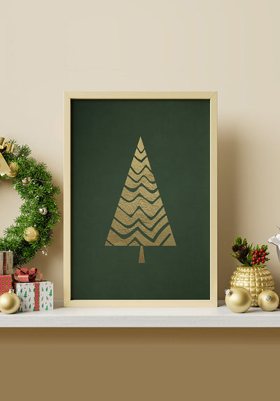 Poster Goldener Weihnachtsbaum im schwarzen Rahmen im goldenen Rahmen