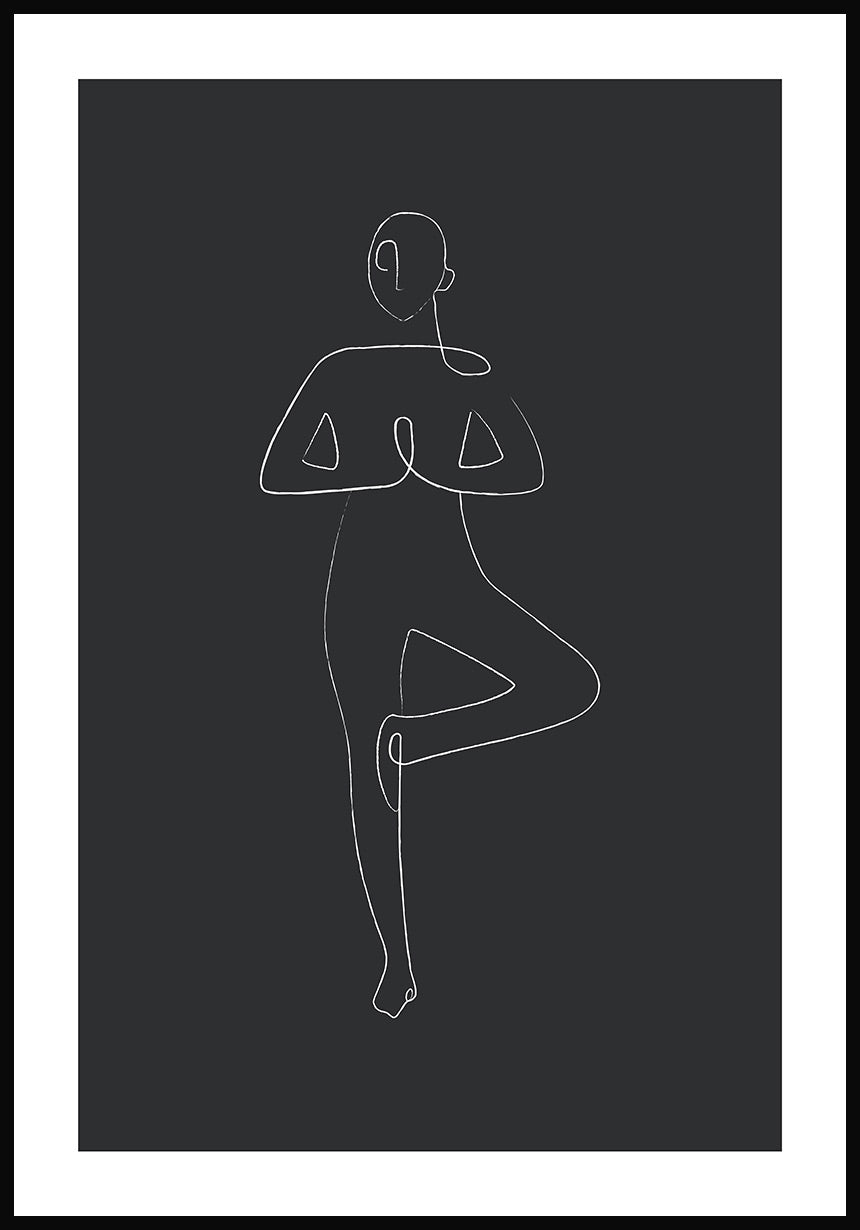 Poster Yoga Line Art Baum Pose anthrazit