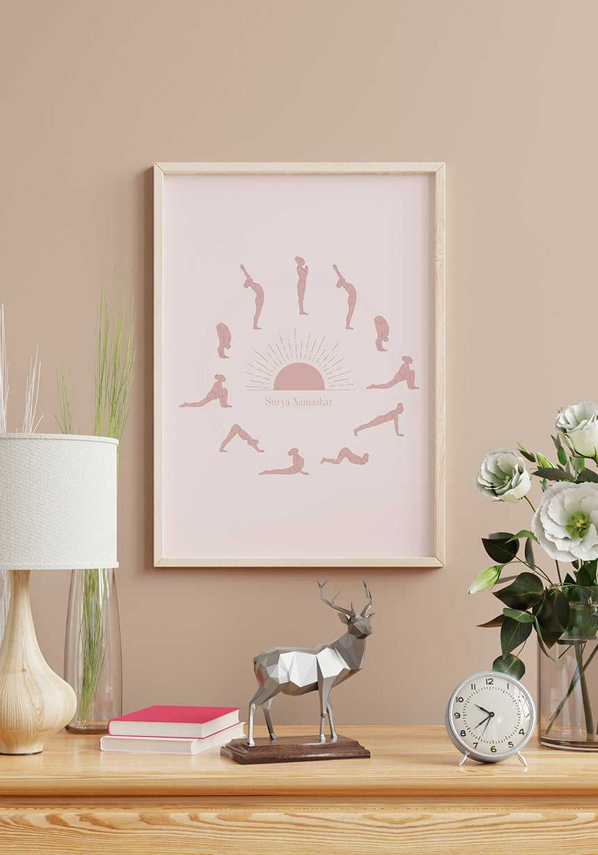 Nastami Yoga Poster Sonnengruß – DIN A3 Leinendruck, Geschenk Für Yogaliebhaber