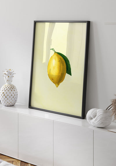 Poster Zitrone mit Blatt im Wohnzimmer