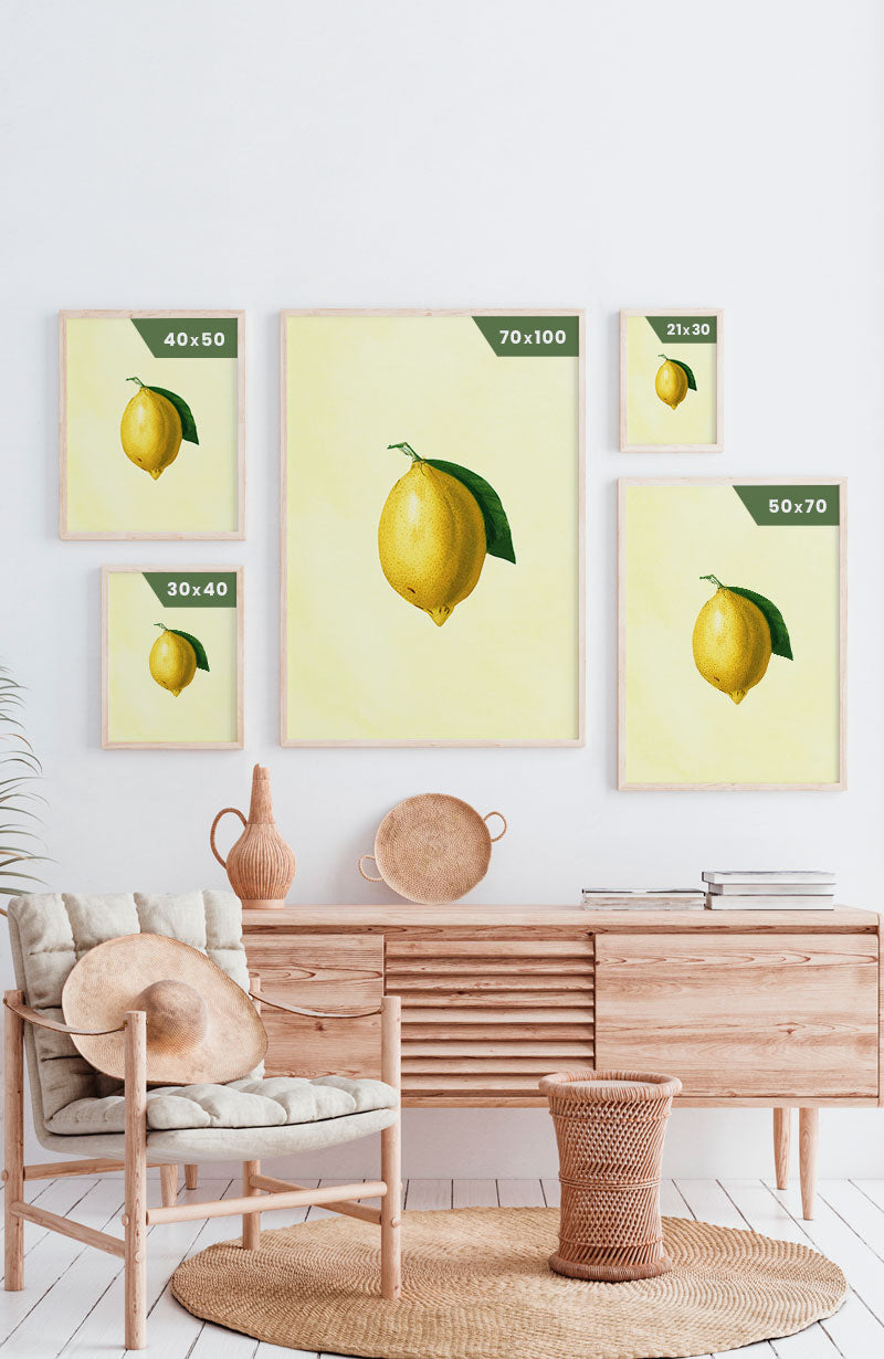 Poster Zitrone mit Blatt Postergrößen