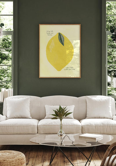 Poster Zitrone when life hands you lemons über dem Sofa