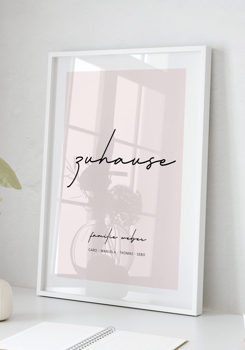 Zuhause - Personalisierbares Poster mit Familienname rosa