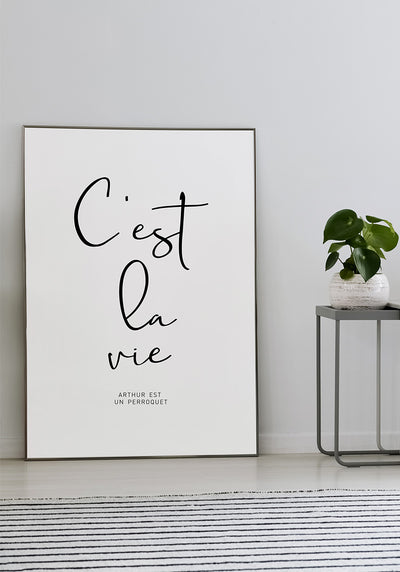 Cest la vie Typografie Poster schwarz-weiß im Rahmen