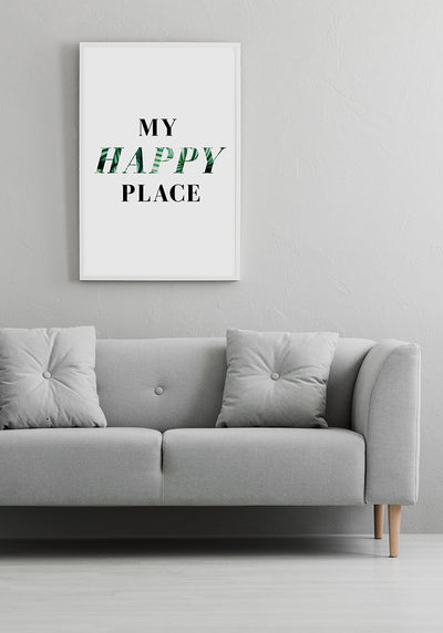 Typografie Poster my happy place über Sofa