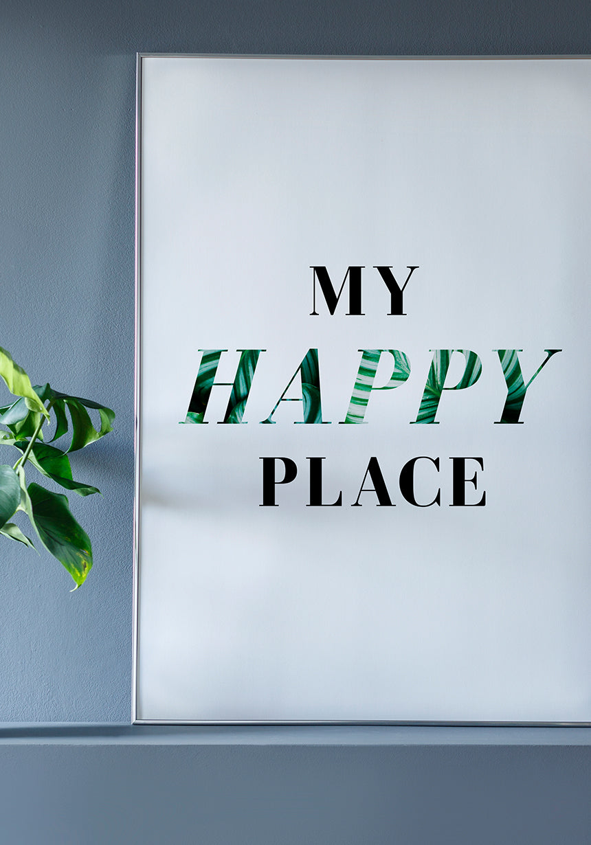 Typografie Poster my happy place im Rahmen