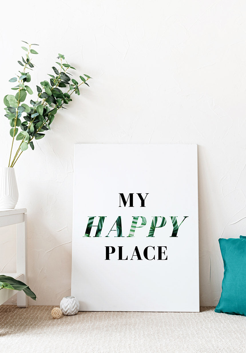 Typografie Poster my happy place an der Wand