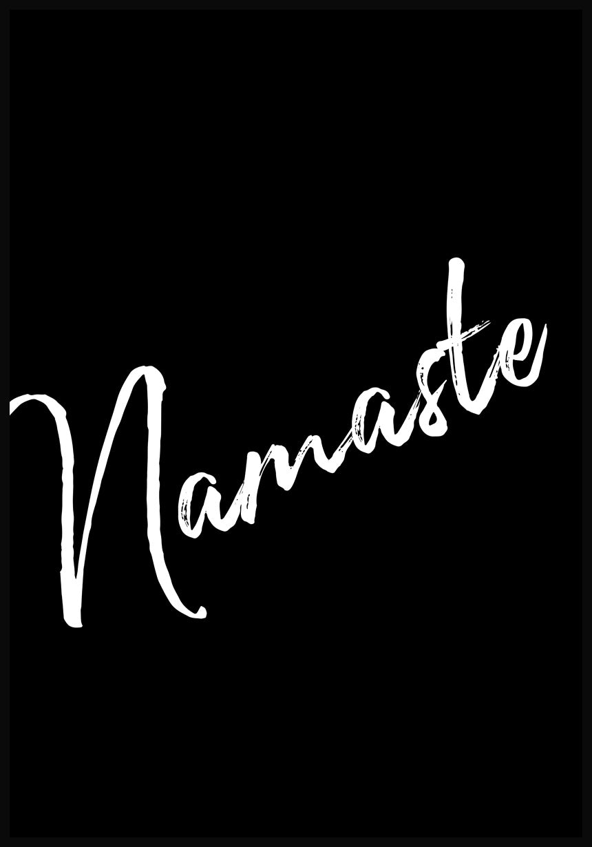 Namaste Yoga Poster weiß auf schwarz