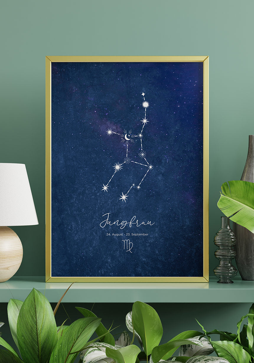 Sternzeichen Poster Illustration auf blauem Hintergrund im Wohnzimmer
