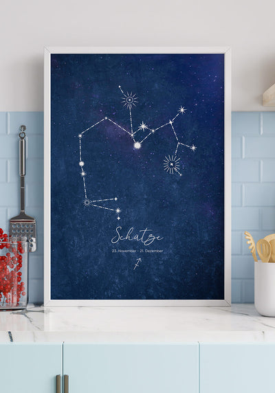 Sternzeichen Poster Illustration auf blauem Hintergrund in der Küche