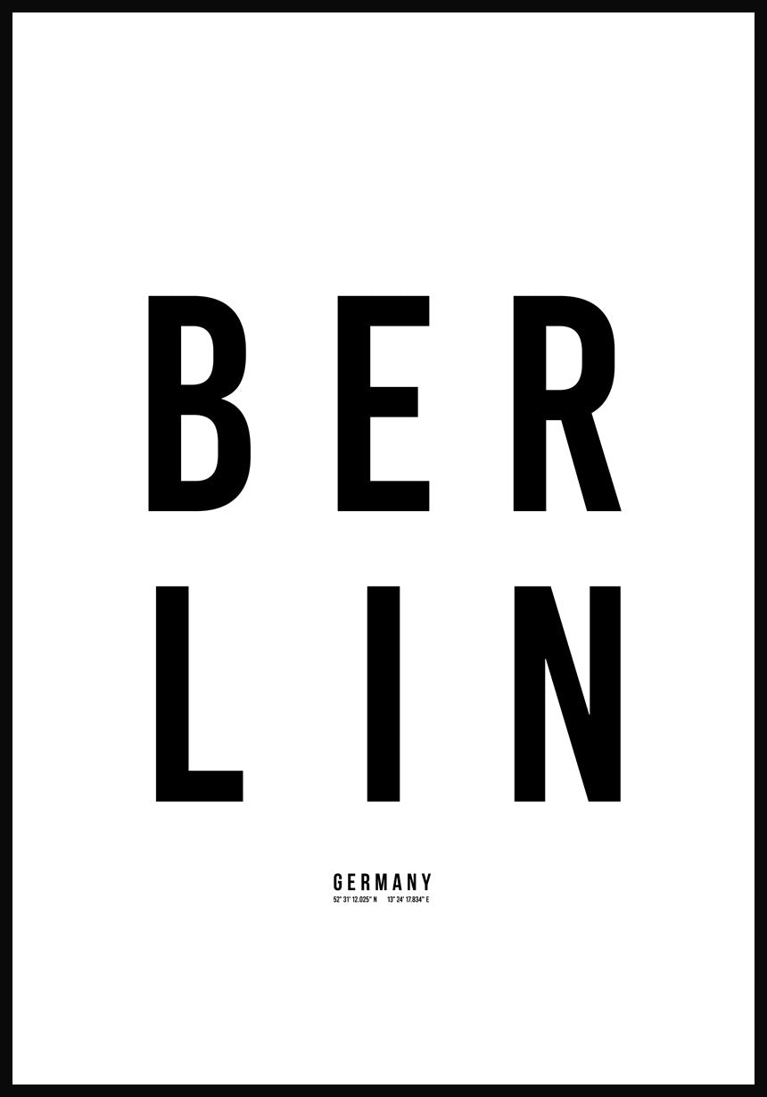 Berlin Typografie Poster schwarz weiß