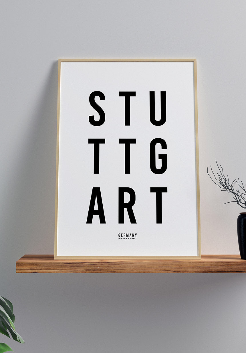 Stuttgart Typografie Poster schwarz weiß auf Regal