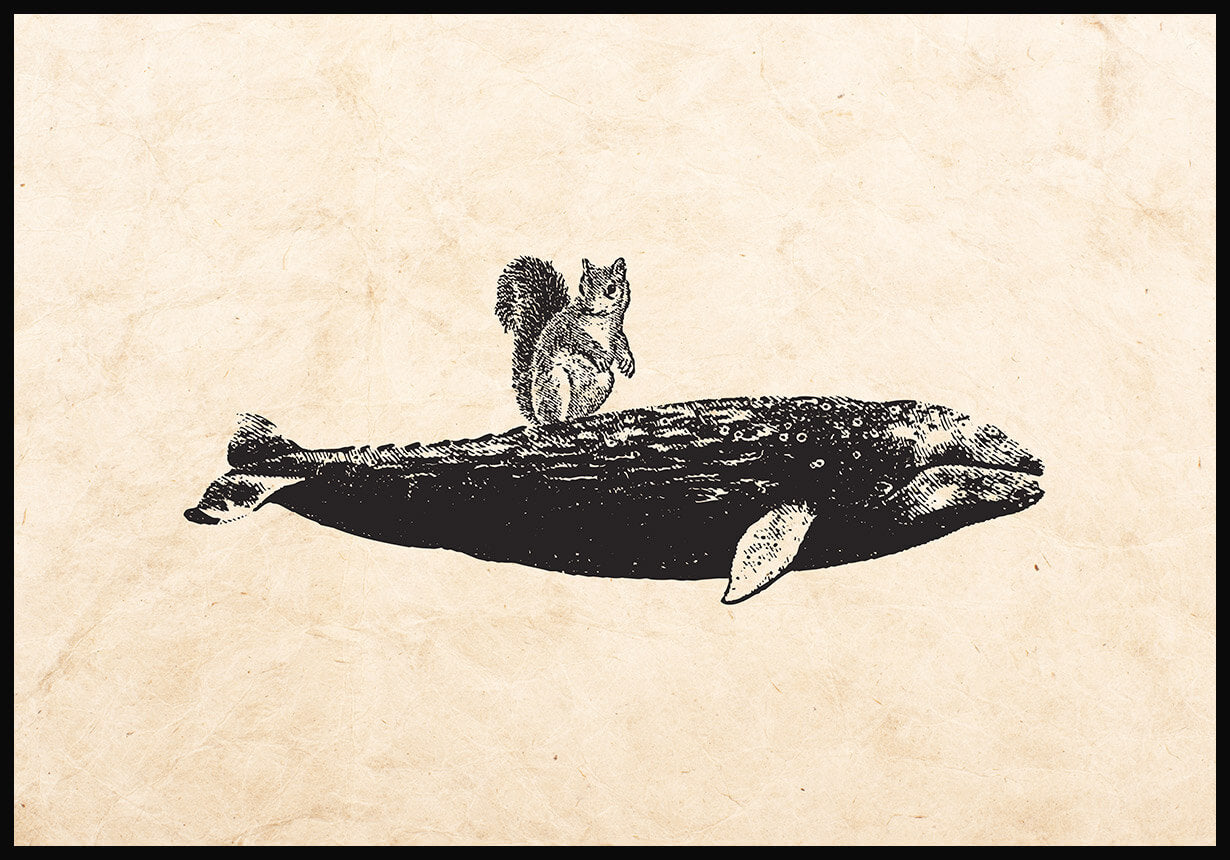 Vintage Poster Eichhörnchen auf Wal