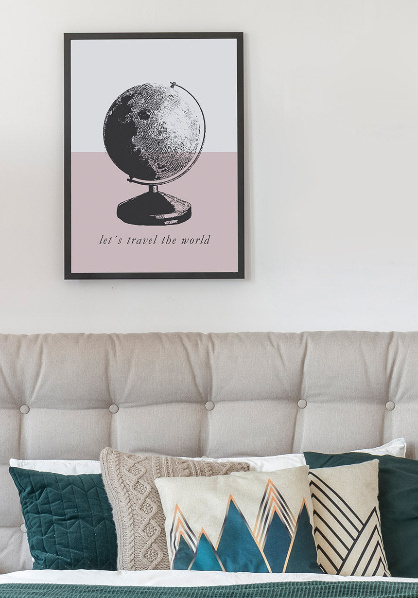 Vintage Poster Globus travel the world über Bett