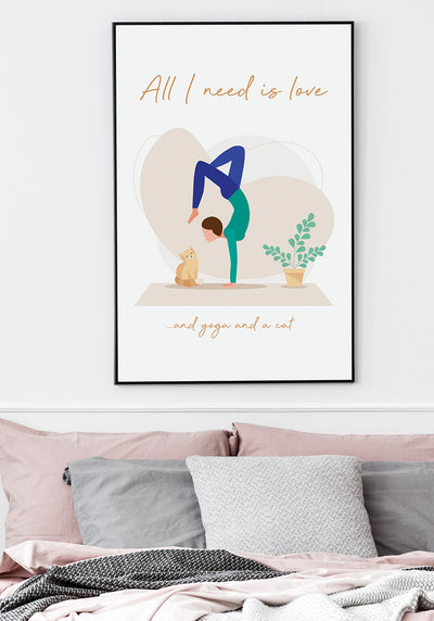 yoga poster all i need is love an Wand